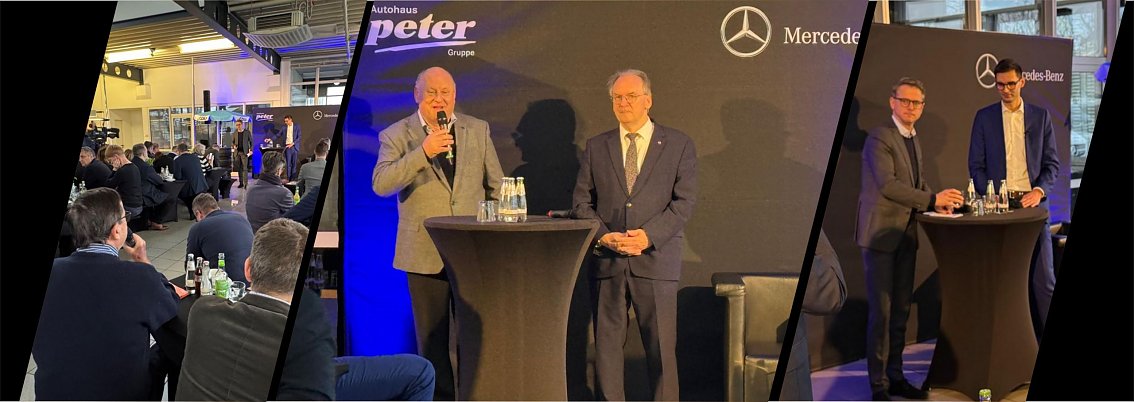 Titelbild mit drei Szenen des Unternehmerfr&uuml;hst&uuml;cks im Autohaus Peter in Zerbst.