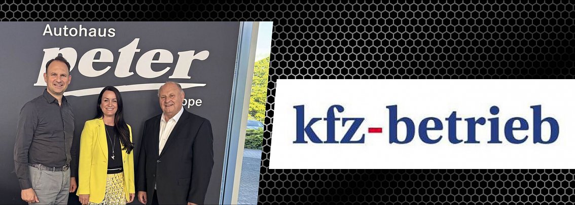 3 Personen schauen in die Kamera; au&szlig;erdem das kfz-Betrieb Logo