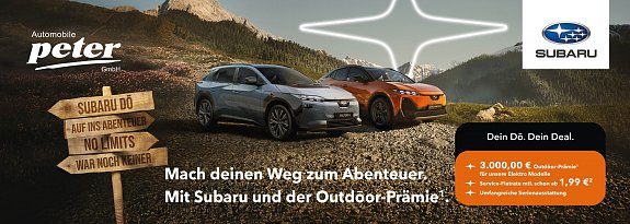 Outdoor-Pr&auml;mie&sup1; � 3.000 � f&uuml;r die Subaru Elektro Modelle